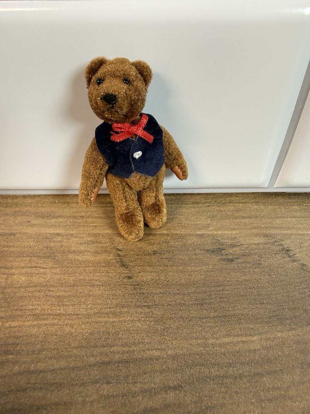 Vintage 2.5" Miniature Teddy Bear Fully Jointed Micro Plush Dollhouse Felt Vest